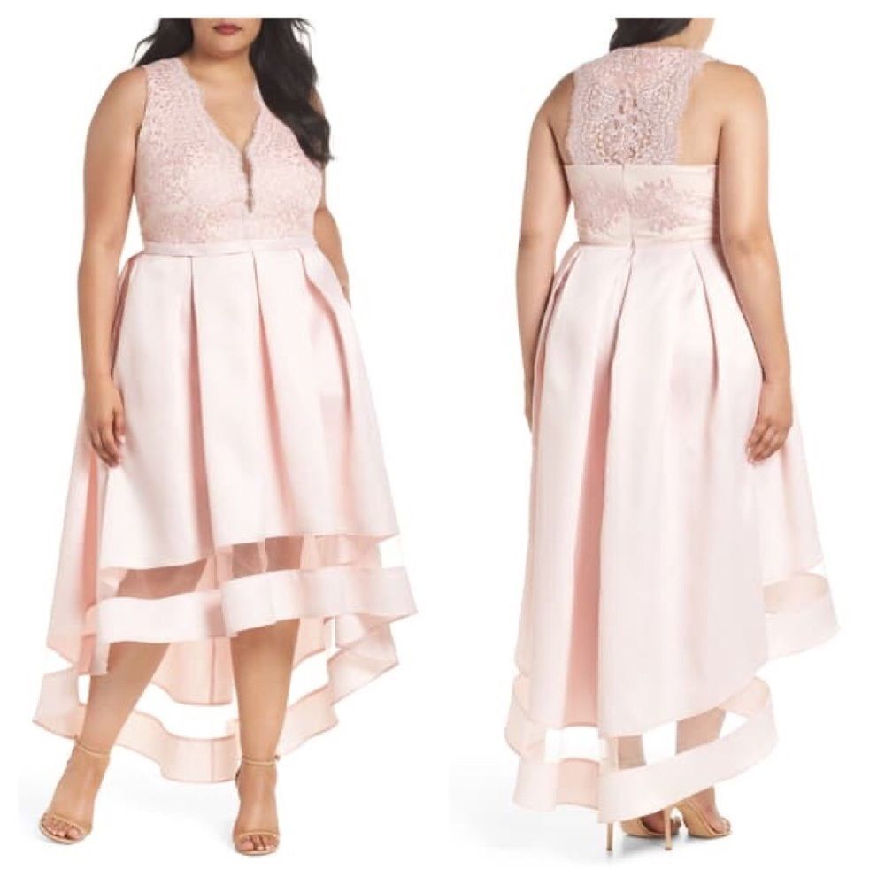 Marina Pink Lace & Pleated High/Low Gown Sz 20W